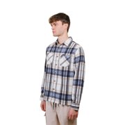 Brooklyn Cloth Men’s Heavyweight Flannel Shacket, Check Pattern, Button Front Closure, Warm, Ivory, Small