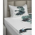 thumbnail image 2 of Ambesonne Skull Fitted & Top Sheet Set with Sham, Grunge Skull Lady Roses Print, Petrol Blue White, 2 of 4