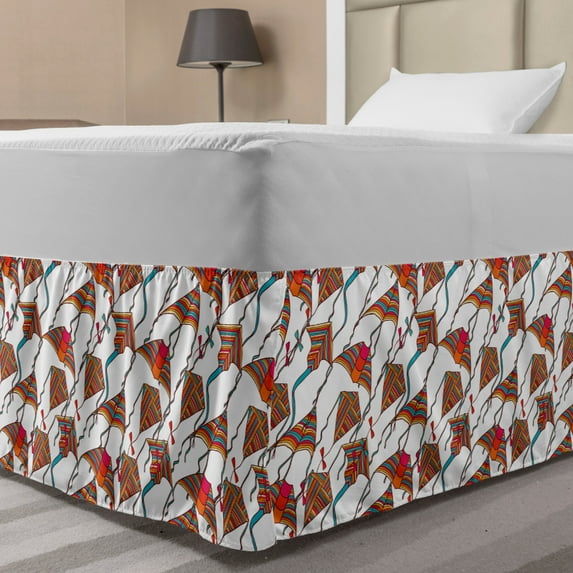 Kites Bed Skirt, Delta Wing and Classic Kite Entertainment Hobby Summer Season Sunny Days Play Time, Elastic Bedskirt Dust Ruffle Wrap Around for Bedding Decor, 4 Sizes, Multicolor, by Ambesonne