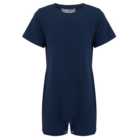 Special Needs Clothing For Older Children Short Sleeve Bodysuit For Boys & Girls By Kaycey Navy 5-6 Years Old