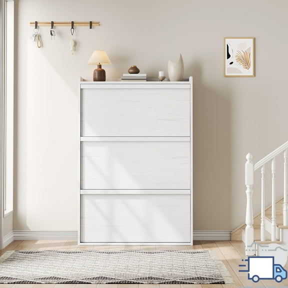 3-Drawer Wooden Shoe Cabinet with Adjustable Shelves, Flip Drawer Storage, Hidden Entryway Organizer for Hallway, Living Room, Sneakers, Boots, Heels