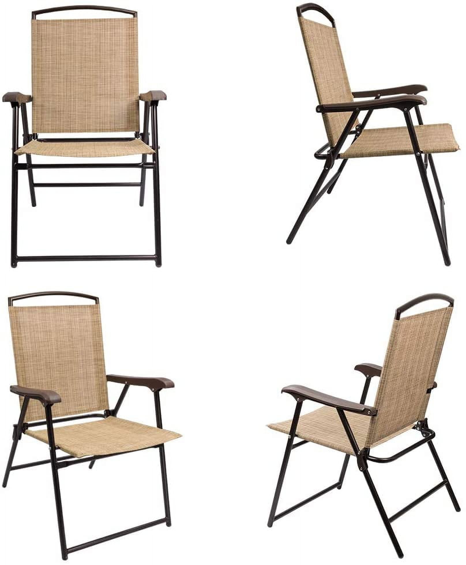 Lacoo Patio Folding Chair Deck Sling Back Chair Camping Garden Pool Beach Using Chairs Space Saving Set of 2, Beige