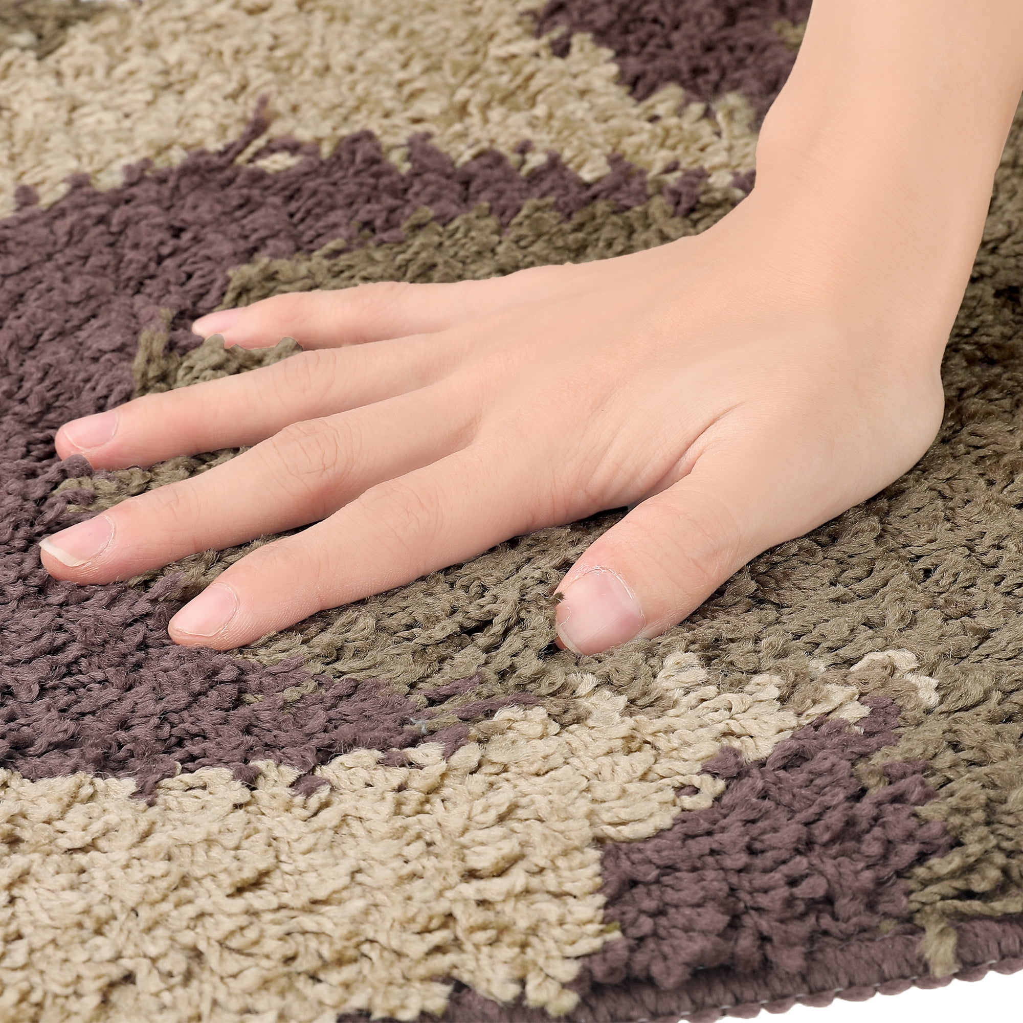 Unique Bargains Floral Bath Mat Checked Washable Bath Carpet for Bathroom Floor Brown-1 16"x24"