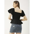 thumbnail image 2 of Moomaya Women Solid Cotton Short Sleeves Crop Top, Smocked Casual Peplum Top, 2 of 8