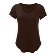 thumbnail image 5 of Brown Womens Tops Womens Summer Tops V Neck Short Sleeve Basic Plain Tee T Shirt Shirts for Women, 5 of 5