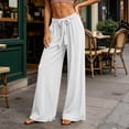 thumbnail image 4 of Women's Summer Cotton‑Linen Harem Pants Solid‑Color Drawstring Elastic Waist Loose Casual Long Trousers with Side Pockets White L(L), 4 of 6