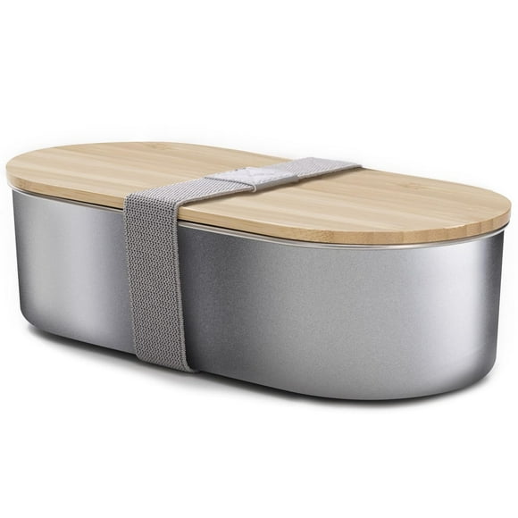 304 Stainless Steel Microwave Safe Container Bamboo Lid, 960ml | Steel Microwave Safe Container With Lid | Stainless Steel Lunch Box For Kids, Office | Steel Tiffin Box For Girls