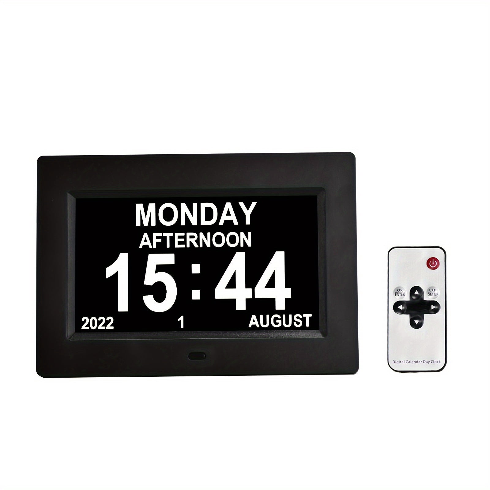 1pc Digital Calendar Day Alarm Clock, Photo Frame Media Player Auto Dimmable and Sun Moon Icons, 4 Alarm Options 7 Inch Large Analog Wall Clock with Remote Control for Elderly Dementia Alzheimers