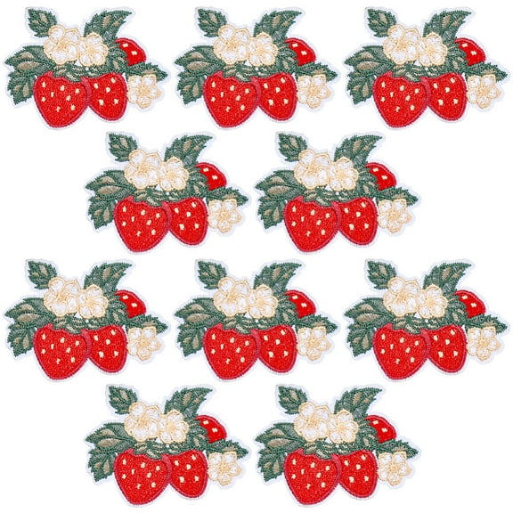 Computerized Embroidery Cloth Self Adhesive Patches Stick On Patch Costume Accessories Appliques Strawberry Red 52x68x1.5mm