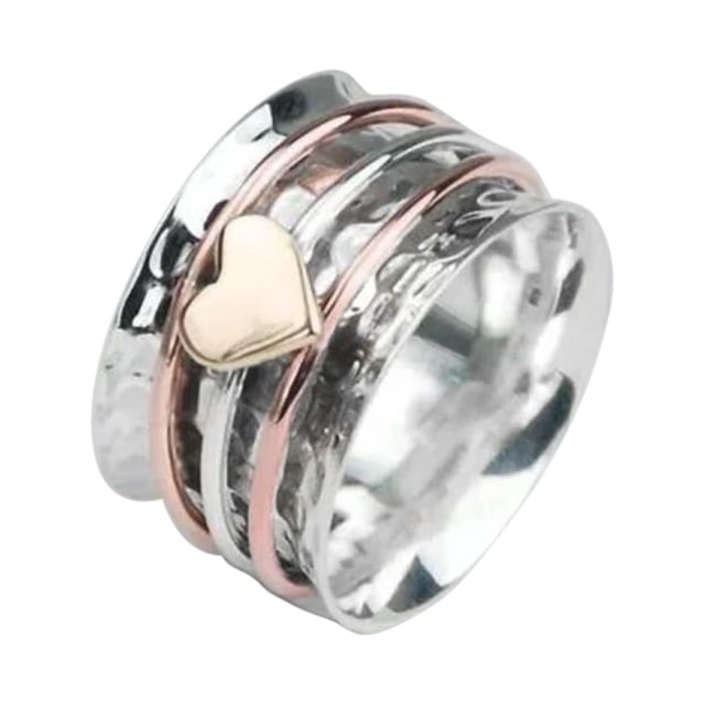 No. 5 Fashionable Rotating Love Decompression Retro Two-Color Rotating Heart Women’s Ring