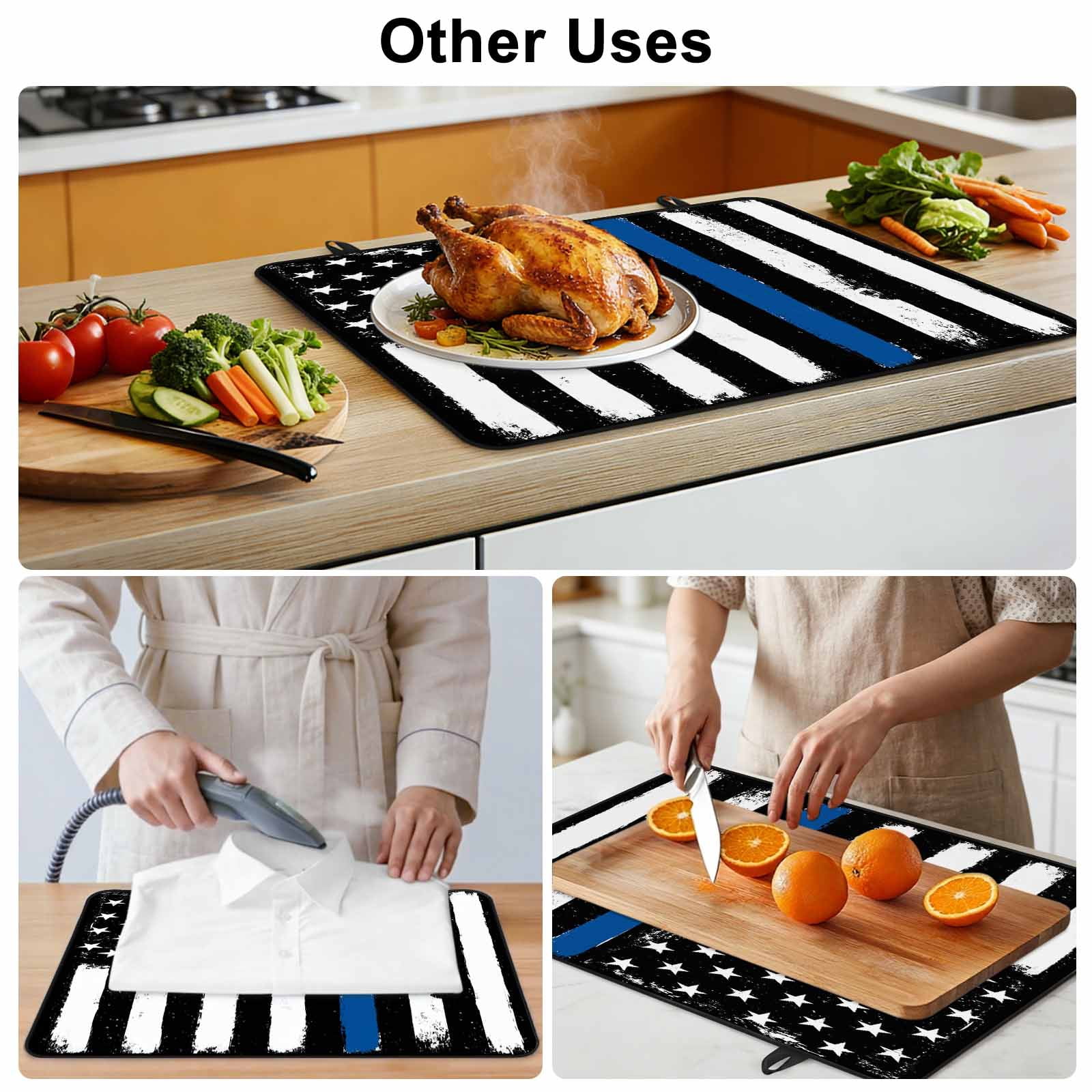 Blue American Flag Stove Top Cover for Electric Stove, Heat-proof & Non Slip Glass Top Stove Cover Protector, Black White Stars Stripe US Flag Kitchen Flat Cooktop Rubber Mat 24x21 Inches