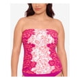 thumbnail image 3 of LAUREN RALPH LAUREN Women's Pink Printed Underwire Ruched Adjustable Square Neck Tankini Swimsuit Top 16W, 3 of 4
