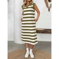 thumbnail image 5 of Womens Striped Summer A Line Dress Casual Cap Sleeve Lapel Neck T Shirt Dresses with Pockets  Green L, 5 of 7