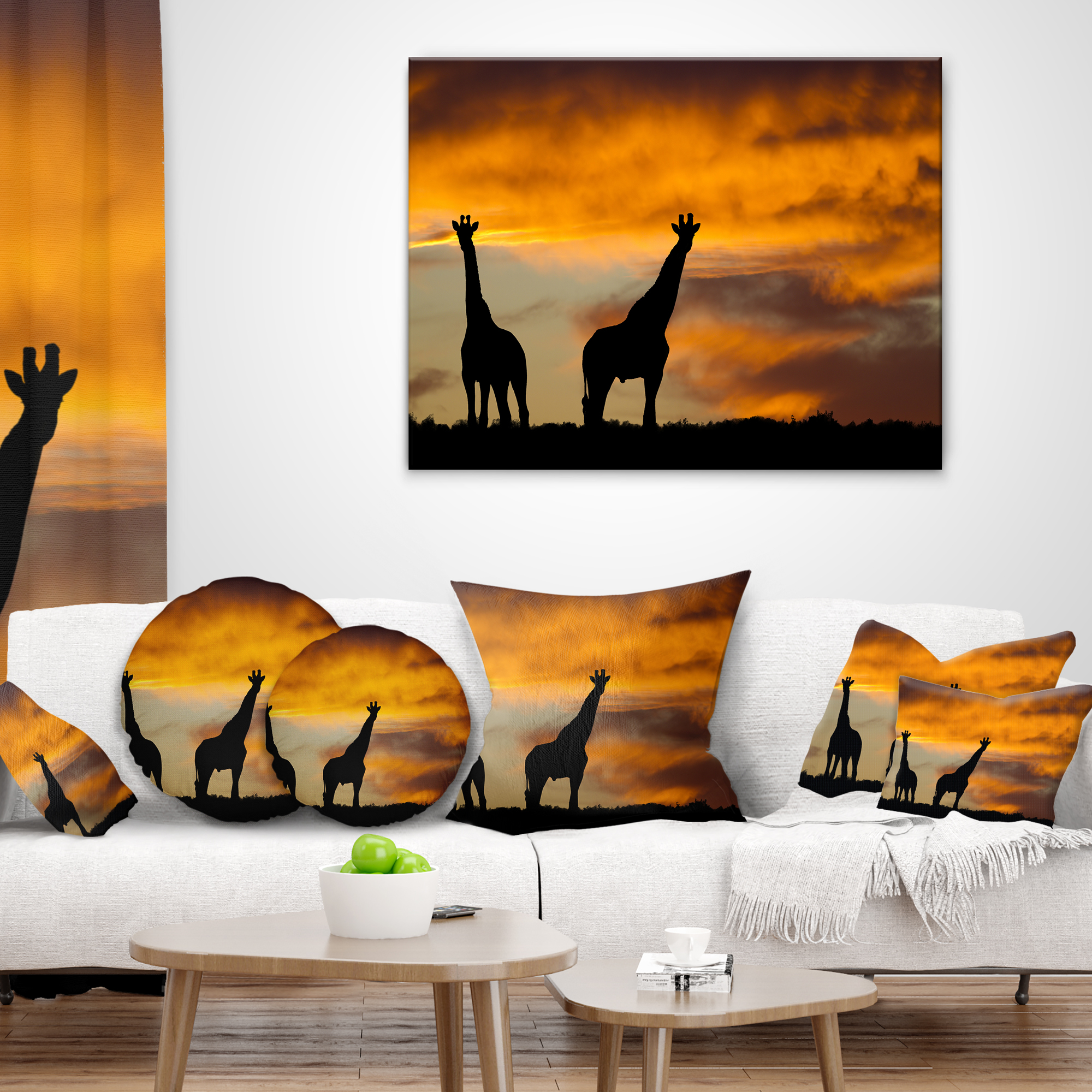 Designart African Wildlife Silhouette - African Throw Pillow - 12x20