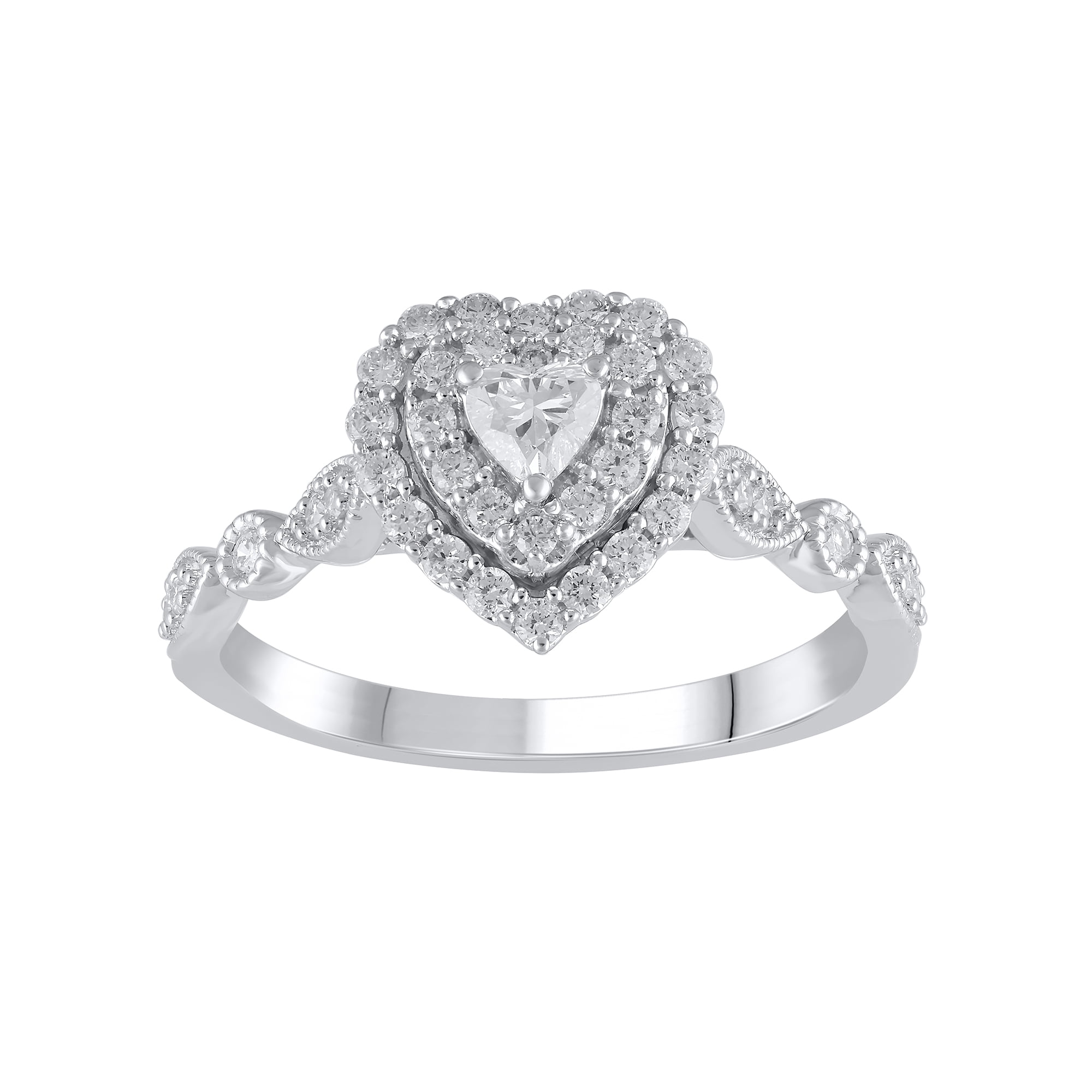 Brilliance Fine Jewelry 1/2 ct Lab Grown Diamond Double Halo Engagement Women Ring Sterling Silver