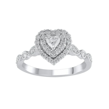 Brilliance Fine Jewelry 1/2 ct Lab Grown Diamond Double Halo Engagement Women Ring Sterling Silver