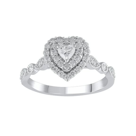Brilliance Fine Jewelry 1/2 ct Lab Grown Diamond Double Halo Engagement Women Ring Sterling Silver