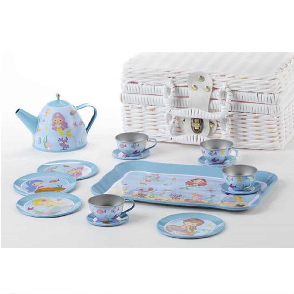 Delton Childrens Tin Tea Set In Basket, 15 Pcs, Pansy - Walmart.com