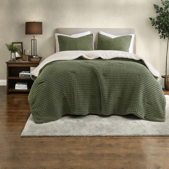 Luxury Waffle Knit Chenille Bedding Sets Full/Queen Olive CloudLike Comfort
