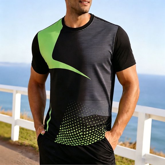 BRGZLK Athletic T-Shirt for Men Summer Moisture Wicking Quick Dry Short Sleeve Shirts Trendy Print Lightweight Comfortable Sports Tee Tops Green XXL