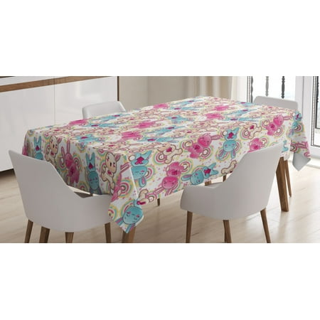 

Ambesonne Anime Tablecloth Rectangular Table Cover Colorful Happy Kawaii 60 x90 Multicolor