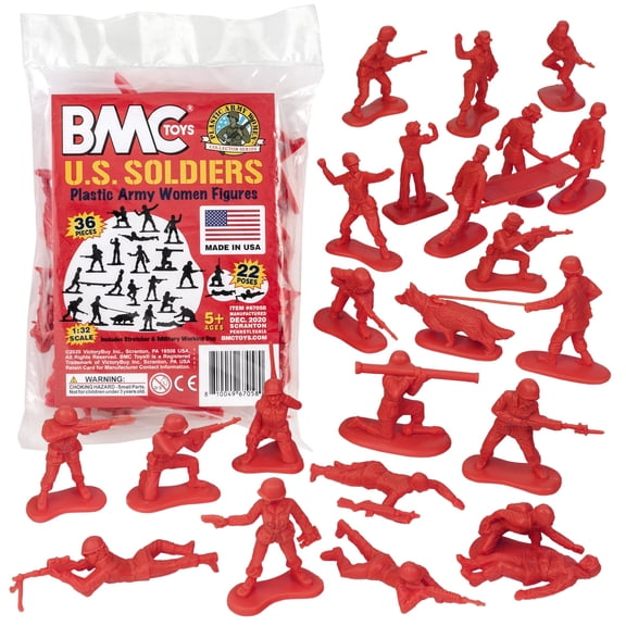 BMC Plastic Army Women - 36pc Red Female Soldier Figures - Made in USA