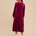 thumbnail image 4 of Blczomt Flowy Womens Holiday Dresses 2025 Midi Long Sleeve Velvet Red A Line Soft Plus Size V Neck Dresses, 4 of 7