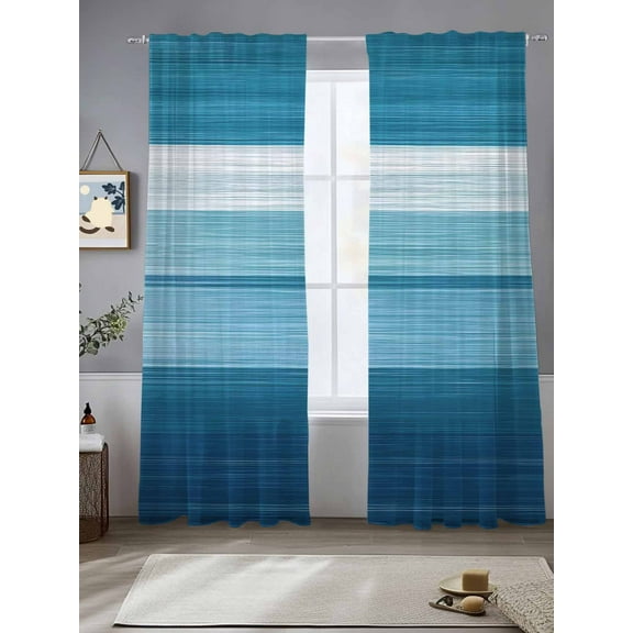 Blue White Ombre Sheer Curtains for Living Room Bedroom Modern Gradient Abstract Aesthetic Sheer Curtains 84 Inch Long 2 Panels Set Light Filtering Curtain Window Treatments Drapes for Dining Room