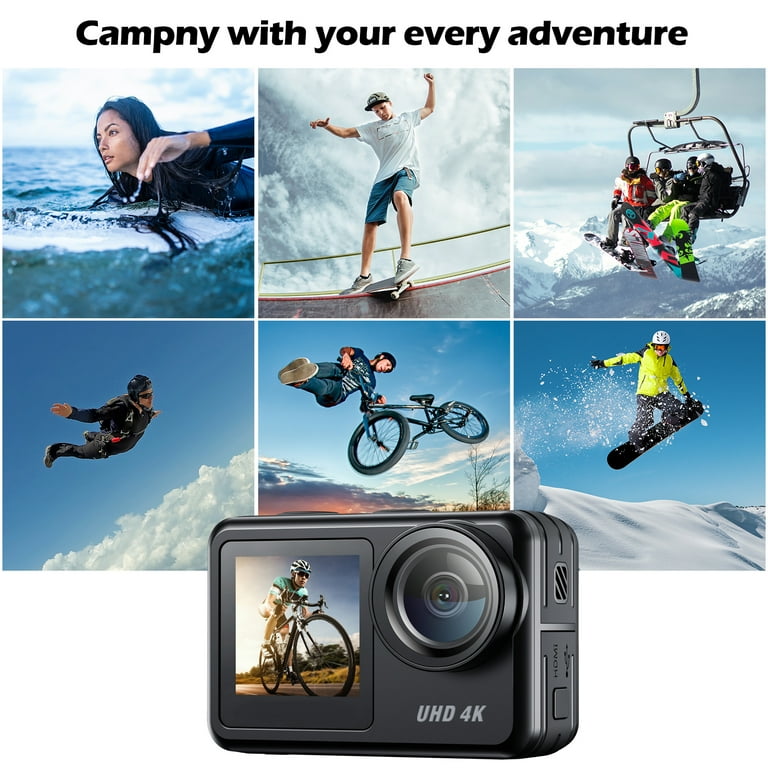 Exprotrek Caméra D'Action 4K 30fps – Étanche 40m, Grand Angle 170°, WiFi, Télécommande + 2 Batteries
