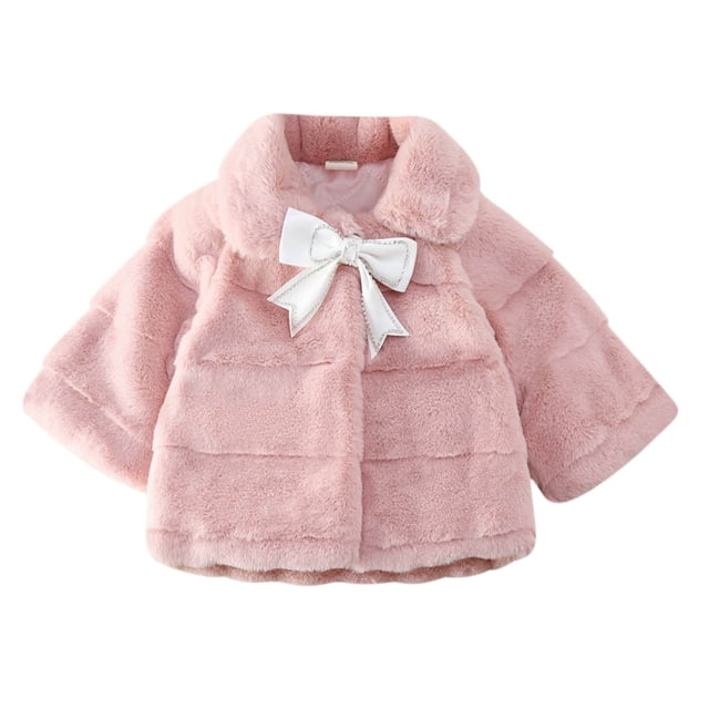 Huvoen Winter Jacket for Toddler Kids Toddler Girls Solid Color Plush Cute Bow Imitation Rabbit Keep Warm Winter Lapel Thick Coat Cloak Pinks 2-3 Years