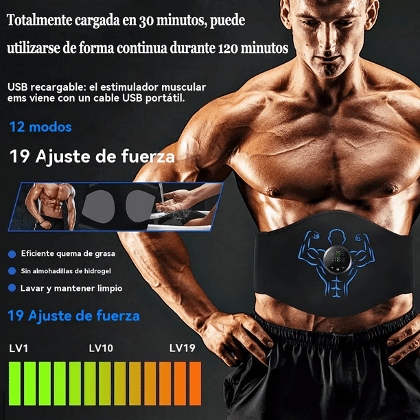 Cinturón Estimulador Muscular Masajeador Reductor De Grasa Negro