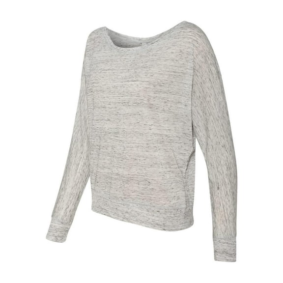Bella-Canvas B8850 Womens Flowy Long Sleeve Off Shoulder T-Shirt - White Marble, Small