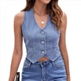thumbnail image 1 of Chaleco Vaquero Sin Mangas con Cuello en V para Mujer Azul L, 1 of 10