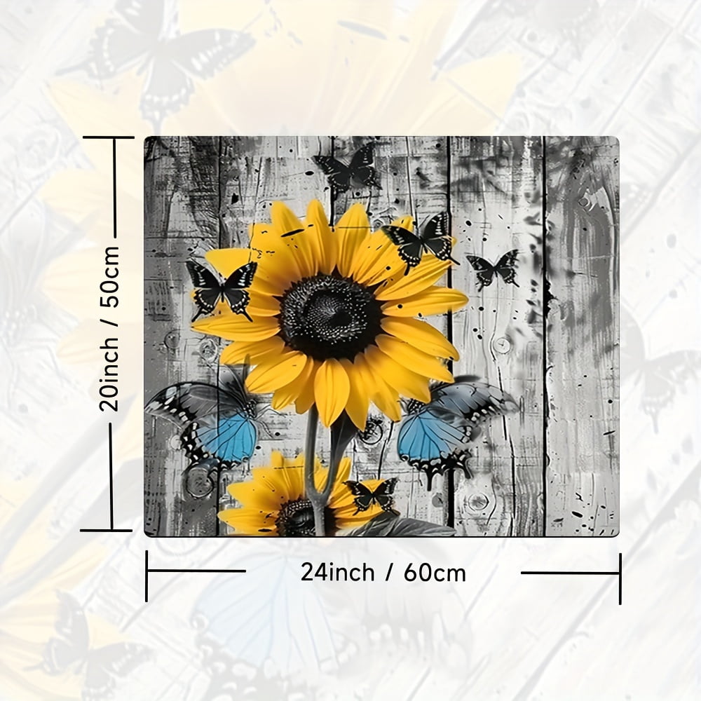 1pc, Dish Drying Pad, Sunflower And Butterfly Pattern Washing Machine Dust Cover Mat, Countertop Absorbent Pad, Washstand Drain Mat, Washstand Cup Mat, Kitchen Accessories, Bathroom Accessories