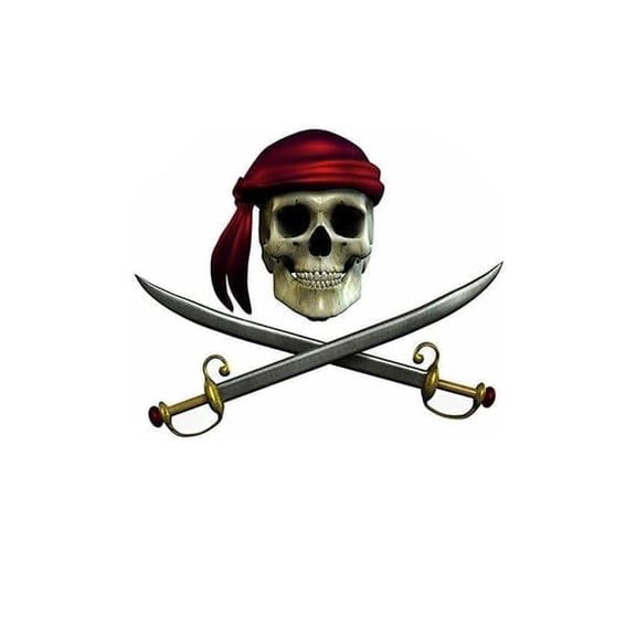 7.5" Pre-Cut Round Skull Pirate Sword Pirate Birthday Themed Edible Image Cake Topper By TNCT