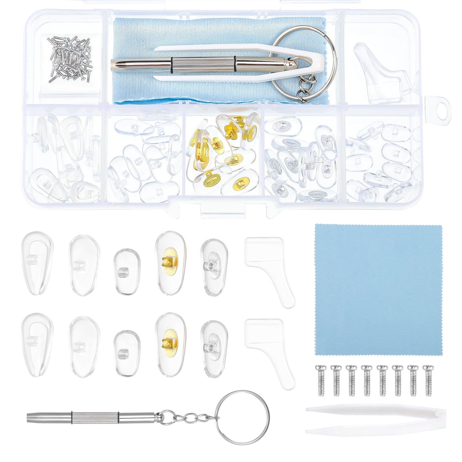 'HEQUSIGNS Eyeglasses Repair Kit, Upgraded Silicone Eyeglass Nose Pads, 25 Pairs Nose Pads with Tweezers Multi-functional Micro Screwdriver for Glasses, Sunglasses, Watch Repair'
