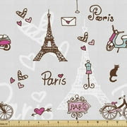 Paris Fabric by the Yard, Romance Language Capital of Love Eiffel Heart Fashion City Girlish Print, Upholstery Fabric for Dining Chairs Home Decor Accents, 5 Yards, Redwood Pearl Pink by Ambesonne
