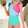 thumbnail image 6 of qolati Girls One-Piece Swimsuit Cute Ruffle Color Block Bathing Suit Tween Quick Dry Full Coverage Beach Swimwear Size 7-16 Years, 6 of 9
