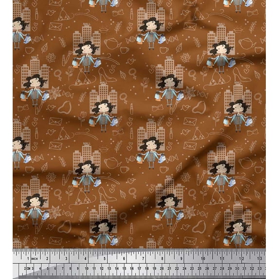 Soimoi Brown Poly Georgette Fabric Women & Shopping Mall Modern Style Print Fabric by Yard 52 Inch Wide