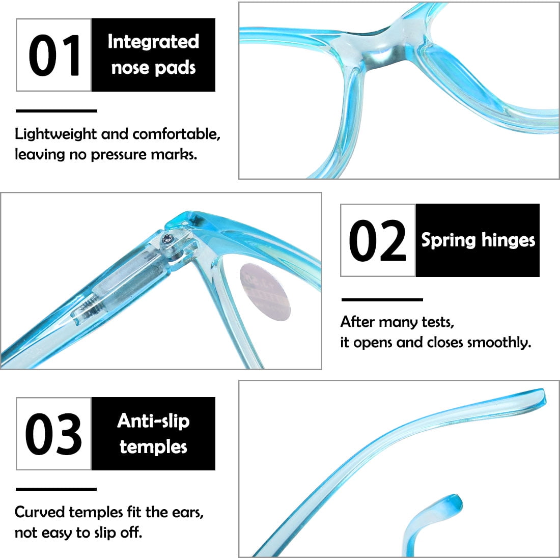 KOOSUFA Cat Eye Blue Light Blocking Reading Glasses +3.5 Spring Hinge Transparent Frame Womens Computer Readers Eyeglasses Transparent Blue