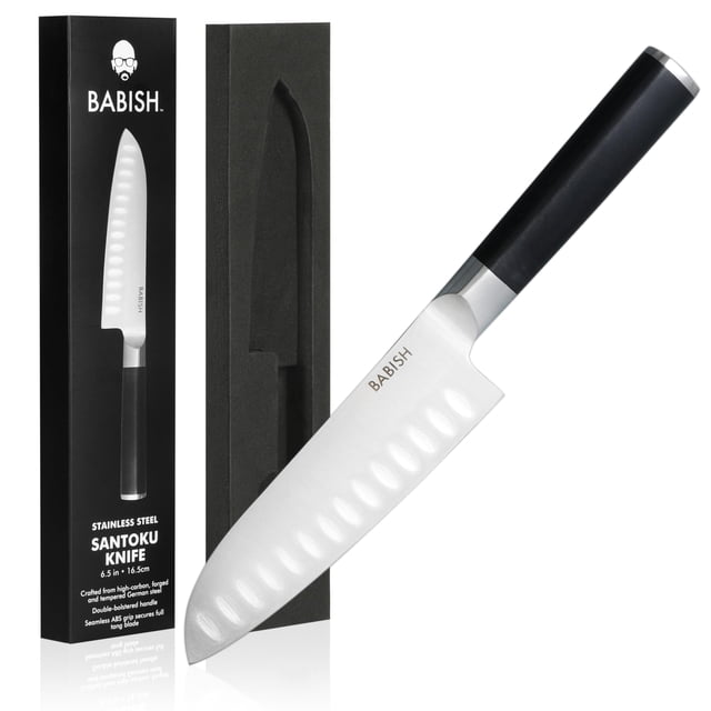 Babish Cubiertos de acero alemán de alto carbono 1.4116, cuchillo Santoku de 6.5 pulgadas