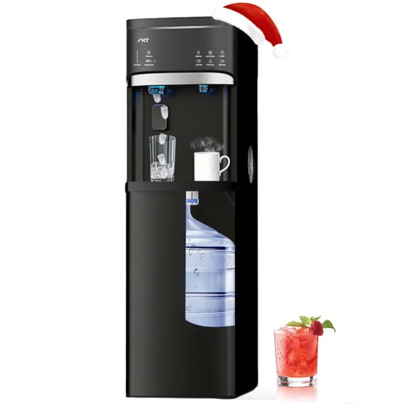 IKT Bottom Load Water Dispenser with Ice Maker,22lbs/Day,Self-Cleaning, 3-Temp (Cold/Hot/Room),5 Gallon,Child Lock,Black,for Home/office