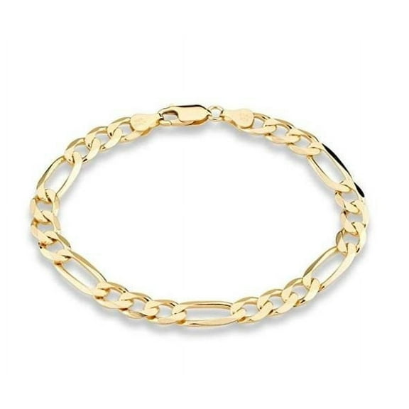 18K Gold Over Sterling Silver Italian 7mm Solid Figaro Link Chain Bracelet for Men,