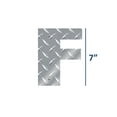 thumbnail image 2 of Deco Gables Designs Letter F Hanging Metal Wall Decor Durable Polished Aluminum Diamond Tread Pattern for Home Living Room Bedroom Garage Basement Indoor Outdoor with Mounting Hardware 7 inches Tall, 2 of 7