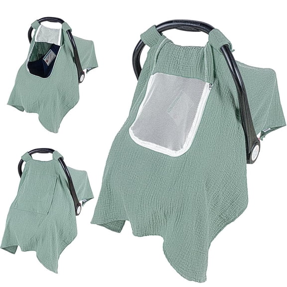 Beavtaens Baby Car Seat Cover, Muslin Infant Carseat Cover, with Breathable Mesh Peep Window