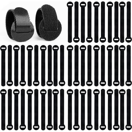 Cord Organizer Straps, Reusable Self-Gripping Cable Ties,Adjustable Fastening Hook and Loop for Cord Management and Desk or Office Organization (Black-4inch50P)