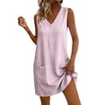 thumbnail image 2 of QUNYINEY Summer Sun Dresses for Women A Line Striped Mini Sleeveless Tank Dress Beach Loose Fit V Neck Casual with Pockets Dresses, 2 of 7