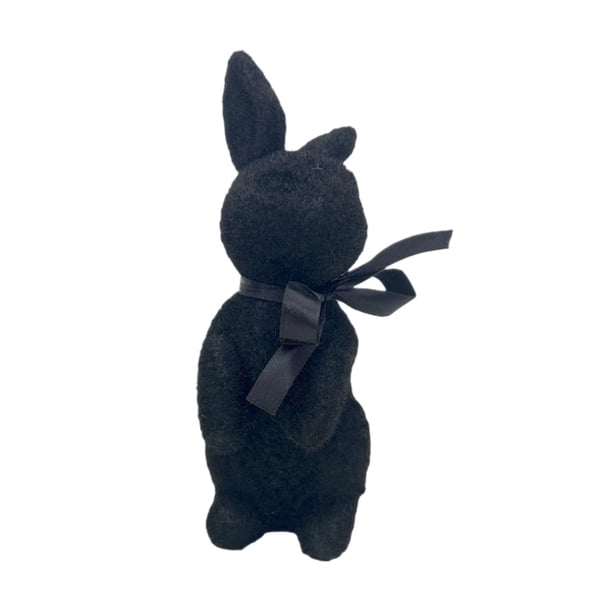 Figura de conejo flocado con lazo, centro de mesa de primavera suave, figura de conejo negro