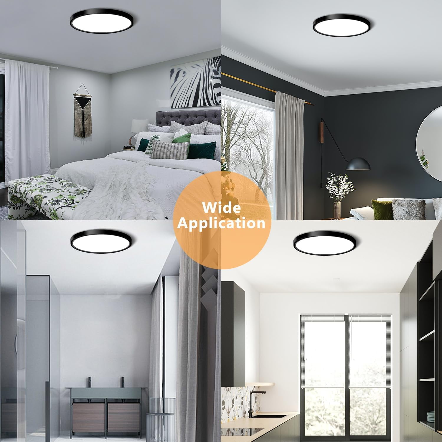12 inch LED Flush Mount Ceiling Light, 24W 5000K 2300LM Ultra Thin Panel Light, Low Profile Surface Mount Fixture for Bedroom Kitchen Bathroom Garage Living Room Lighting