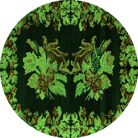 Ahgly Company Indoor Round Medallion Green French Area Rugs, 7' Round